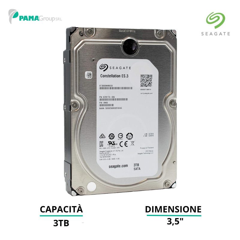 Hard disk 3TB Seagate 128MB 7200RPM SATA 24/7 Constellation ES.3, ST3000NM0033, Ricondizionato Grado A