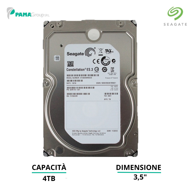 Hard disk, 4TB, Seagate ST4000NM0033 HDD Interno da 3.5"- Constellation ES.3, Ricondizionato Grado A