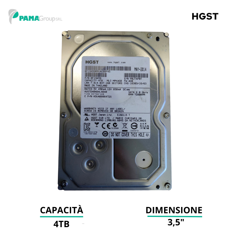 Hard disk, 4TB,Hitachi HGST - hus724030ala640 - Ultrastar 7K4000 Series 7200RPM SATA 6Gb/s 64MB Cache 512, Ricondizionato Grado A