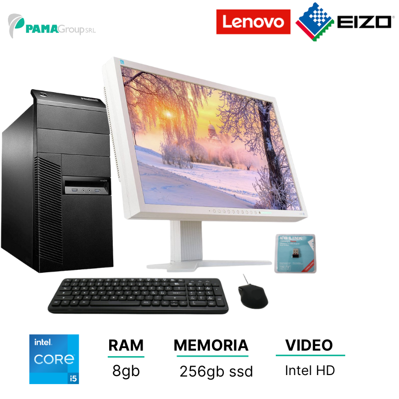 Postazione Completa, Lenovo Tower M93p, Core i5 4570, ram 8gb, 256gb ssd, Monitor eizo 22", Mouse, Tastiera e Chiavetta Wifi.