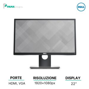 Monitor Dell P2217H 22" Widescreen LED IPS, 1920x1080 Res, Response Time 6ms, 250 cd/m2, DisplayPort, HDMI & VGA, Ricondizionato Grado A