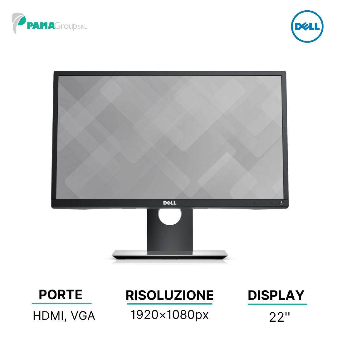 Monitor Dell P2217H 22" Widescreen LED IPS, 1920x1080 Res, Response Time 6ms, 250 cd/m2, DisplayPort, HDMI & VGA, Ricondizionato Grado A