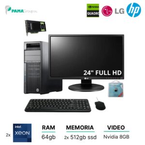Postazione Completa, Hp Workstation Hp Z640, 2x E5 2620 V3, ram 64gb, 2x ssd 512gb, Monitor lg 24" Win 11 Pro Mouse, tastiera e chiavetta Wifi