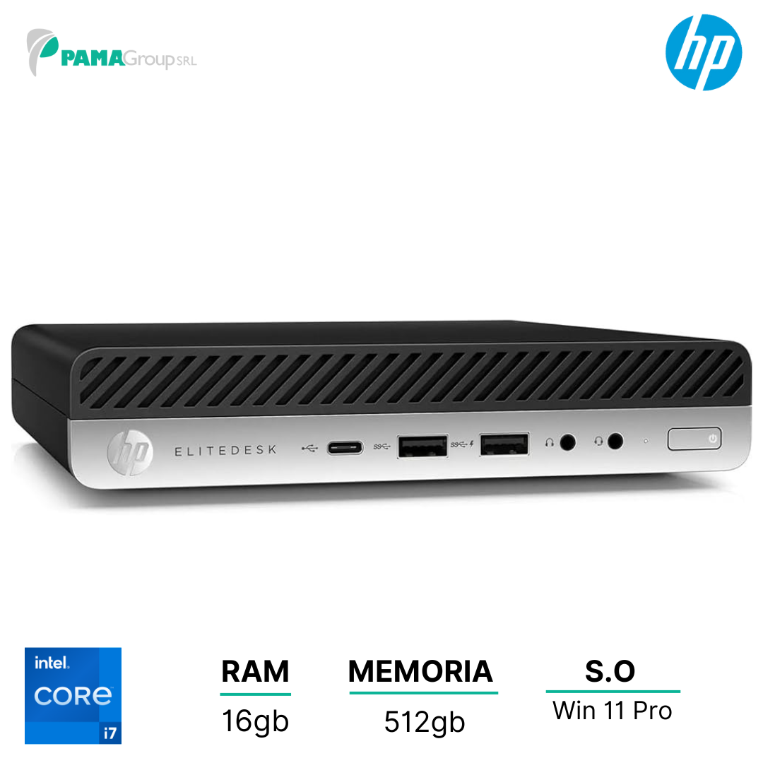 Hp 800 G5, Tiny DM mini pc, Core i7 9700 3,00 Ghz, ram 16GB, 512gb ssd nvme, Win 11 pro, Ricondizionato grado A