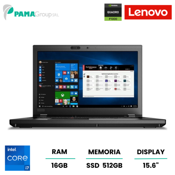 Workstation Lenovo ThinkPad P52, Core i7 8850H 2.6GHz, ram 16gb, ssd 512gb, Led 15.6" 3840 x 2160, Nvidia Quadro P1000, Win 11 pro, Ricondizionato Grado A