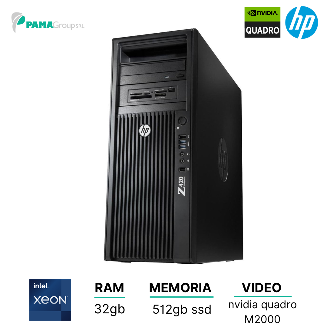 Workstation Hp z420, Intel xeon E5 1620, 3,60Ghz, Ram 32gb, Disco 512gb Ssd, Quadro M2000, Dvd-R, Win 10 pro, Ricondizionato Grado A
