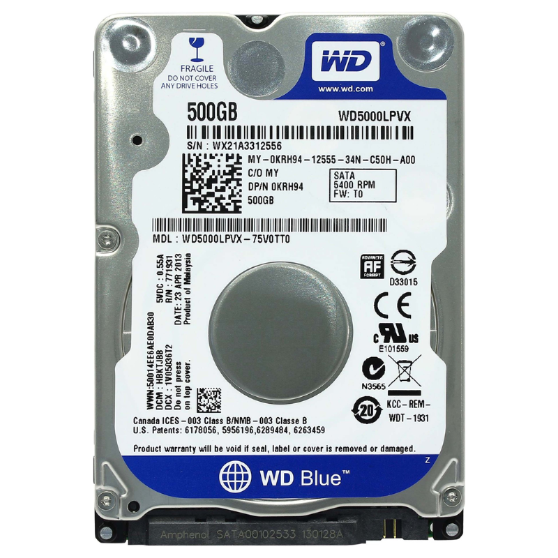 Hard disk Western digital, hard disk SATA, 500 GB 2,5'', sottile, con spessore da 7 mm, per laptop, PS, Mac. Ricondizionato