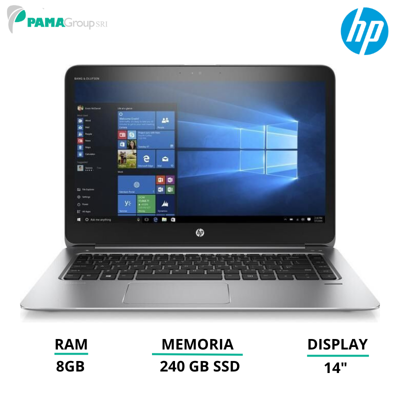 HP Folio slim 1040 G3 notebook, Core i5 6200U 2.30 ghz, ram 8gb, 240GB ssd, display Led 14", webcam, windows 11, Ricondizionato Grado A